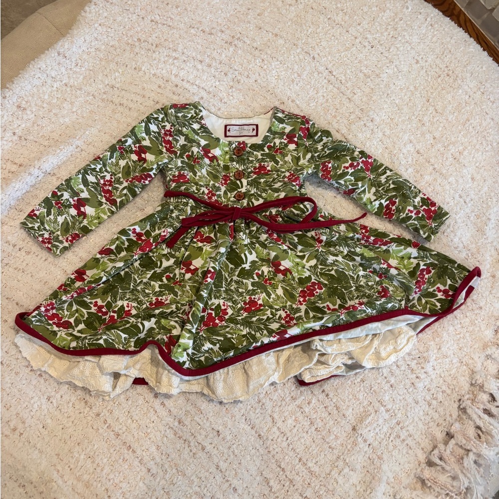 SweetHoney Green and Red Floral Kids Dress